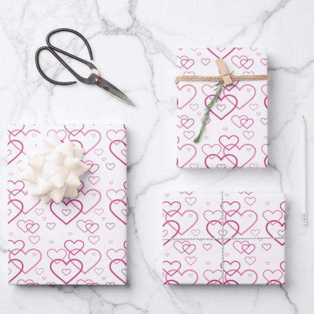 Pink Heart Shapes Pattern - Valentine's Day Wrapping Paper Sheet (Front)