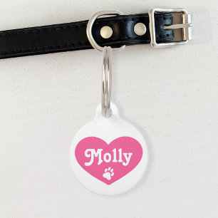 Pink Heart Silhouette With Name And Number Pet Tag