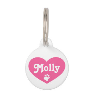 Pink Heart Silhouette With Name And Number Pet Tag