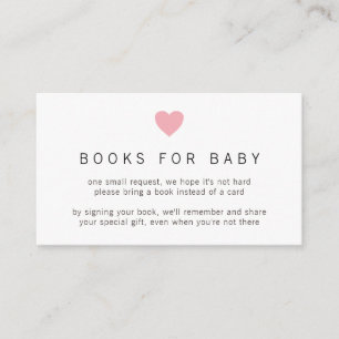 Pink Heart Simple Girl Books for Baby Shower Enclosure Card