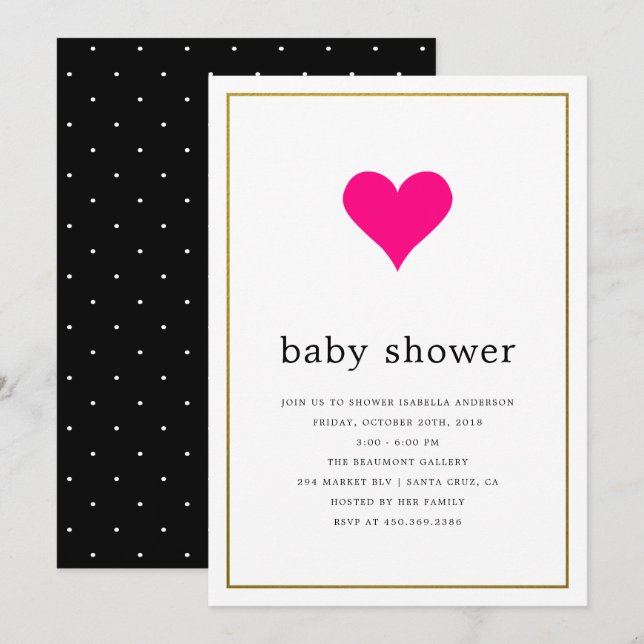 Pink Heart & Simple Typography Girl Baby Shower Invitation (Front/Back)