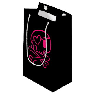 Pink Heart Skull and Crossbones Small Gift Bag