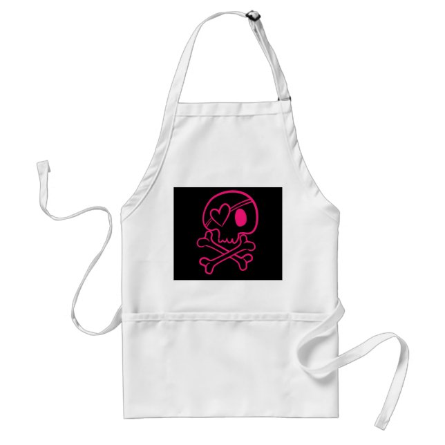 Pink Heart Skull and Crossbones Standard Apron (Front)