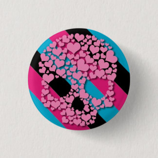 Pink Heart Skull on Stripes 3 Cm Round Badge