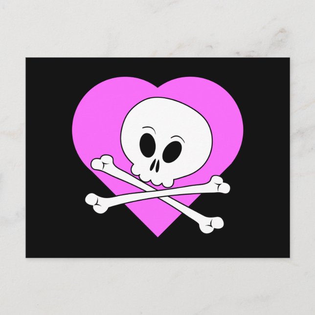 Pink Heart Skull Postcard (Front)