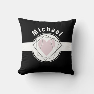 Pink Heart Softball Love Personalised Baseball Cushion