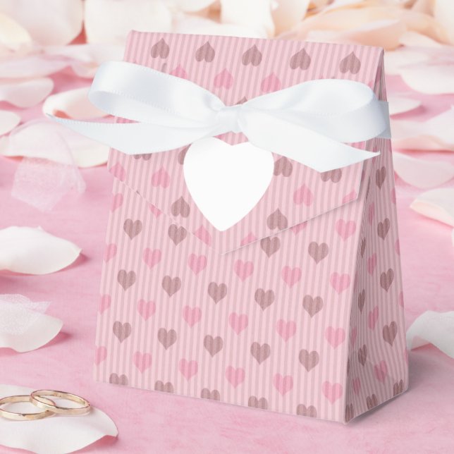 Pink Heart Stripe Valentine Pattern Favour Box (Wedding)