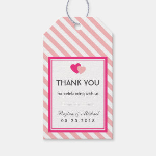 Pink Heart Stripes Pattern Wedding Favour Gift Tag