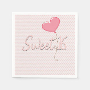 Pink Heart Sweet 16 Balloon Napkin