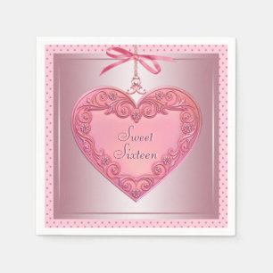 Pink Heart Sweet 16 Birthday Party Napkins