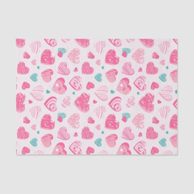 Pink Heart Sweet Romantic Pattern Valentine's Day Tissue Paper (Front)