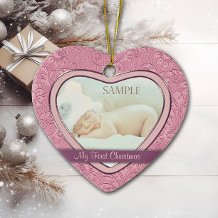 Pink Heart Swirl Baby First Christmas Ceramic Tree Decoration