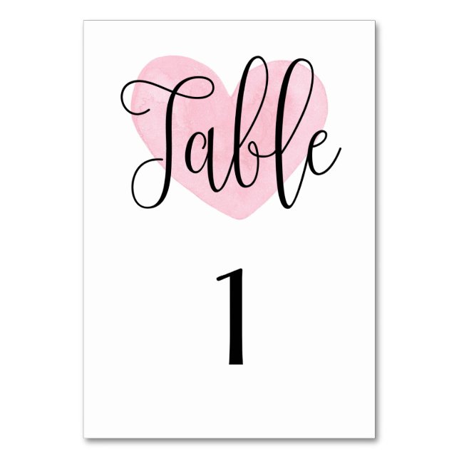 Pink heart table number. Romantic modern wedding Number (Front)