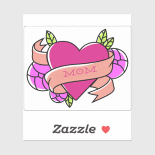Pink Heart Tattoo MOM flowers Love Fun