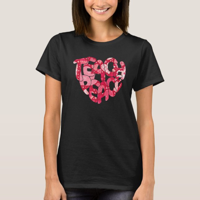 Pink Heart Teach Peace Love Inspiration Hippie Tea T-Shirt (Front)