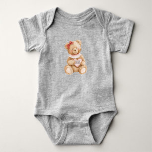 Pink Heart Teddy Bear Love Baby Bodysuit