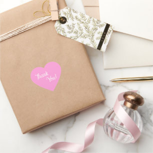 Pink Heart Thank You Script Favour Stickers