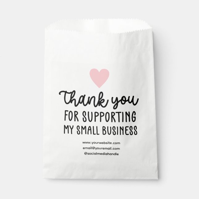 Pink Heart Thank You Supporting Small Business Favour Bags (Front)