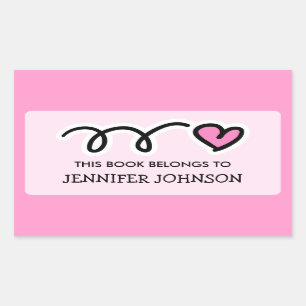 Pink heart This book belongs to sticker label