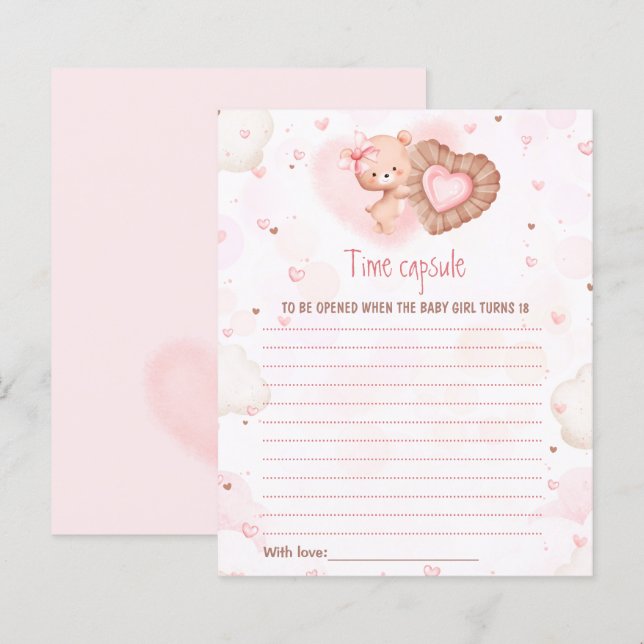 Pink Heart Time Capsule Card Valentine Baby Shower (Front/Back)