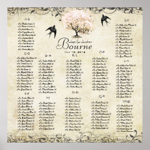 Pink Heart Tree- 100 to 150 guests - alphabetical Poster