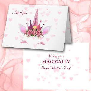 Pink Heart Unicorn Personalised Valentine Card