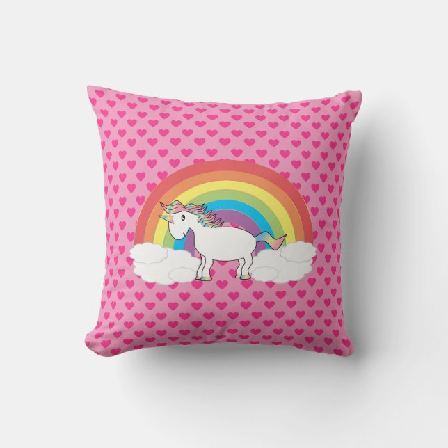 Pink heart unicorn rainbow pillow (Front)