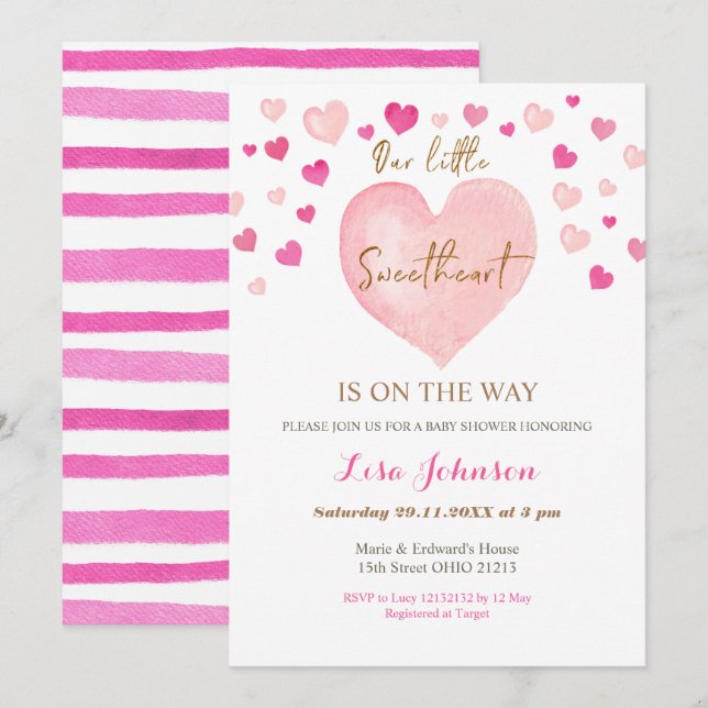 Pink Heart Valentine Baby shower Invitation (Front/Back)