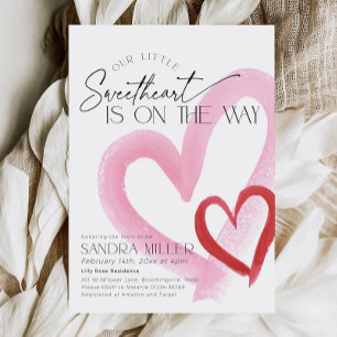 Pink Heart Valentine Little Sweetheart Baby Shower Invitation