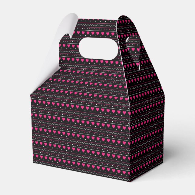 Pink heart valentine love pattern black background favour box (Front Side)