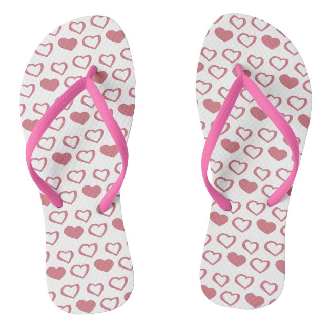 Pink Heart Valentine Love Pattern Flip Flops (Footbed)