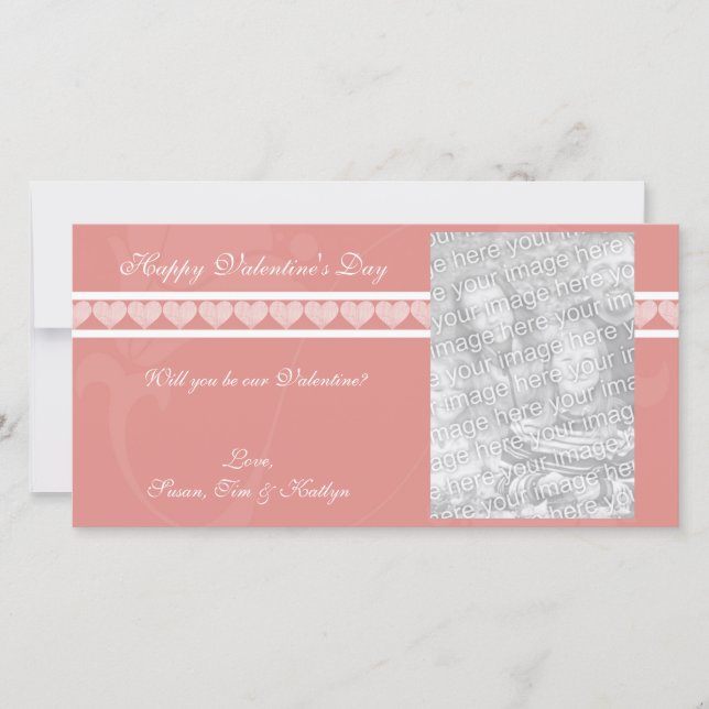 Pink Heart Valentine Photo Cards (Front)