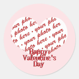 Pink Heart Valentine Photo Frame Classic Round Sticker
