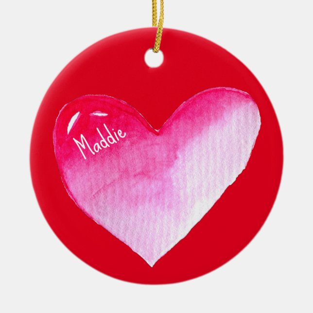 Pink heart valentine pop art ceramic tree decoration (Front)