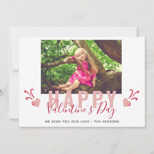Pink Heart Valentine`s Day Script Family Photo Holiday Card