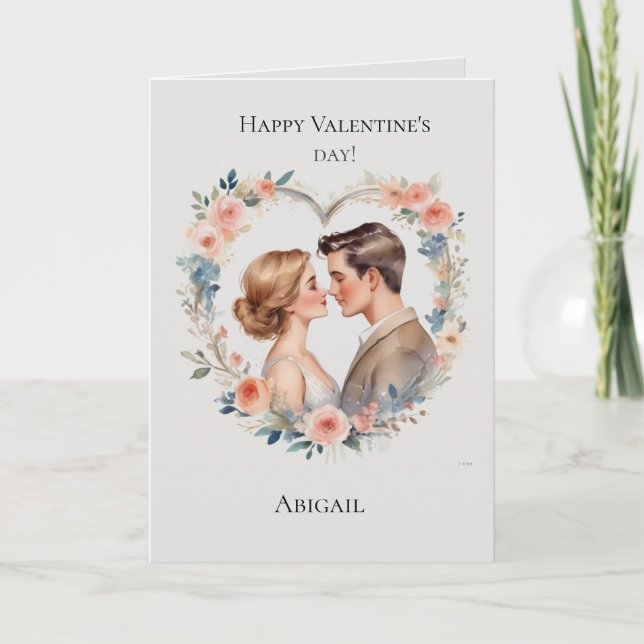 Pink Heart Valentine's day card for her (Front)