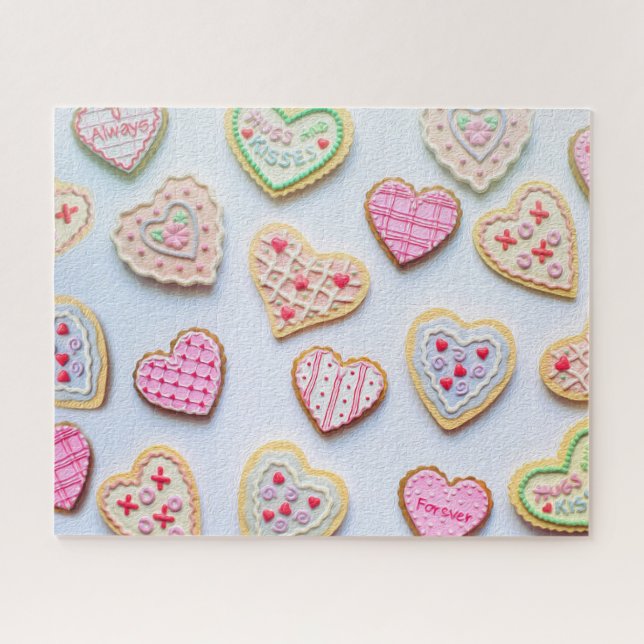 Pink Heart Valentine's Day Love Cookies Jigsaw Puzzle (Horizontal)