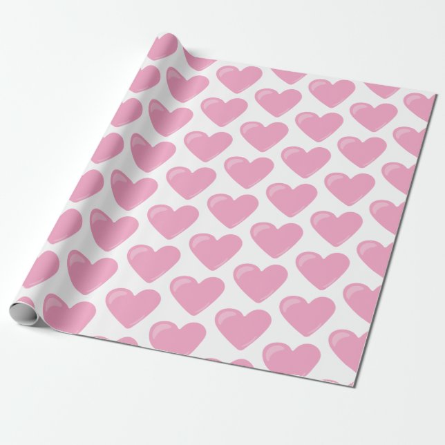 Pink Heart Valentine's Day Pattern Gift Wrapping Paper (Unrolled)