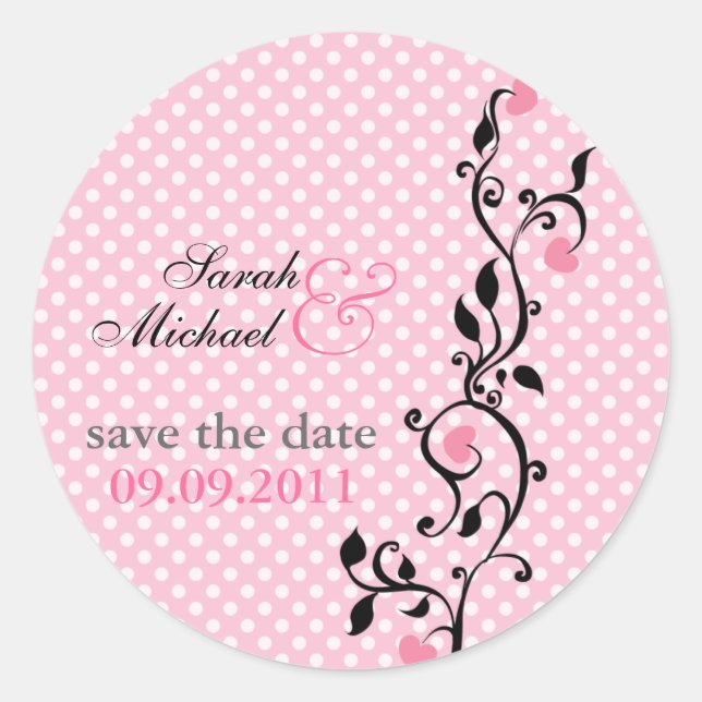 Pink Heart Vine - save the date sticker (Front)