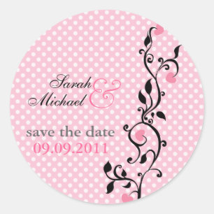 Pink Heart Vine - save the date sticker