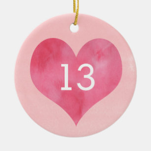 Pink Heart Watercolor 13th Birthday    Ceramic Tree Decoration