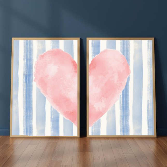 Pink Heart Watercolor, Aesthetic Blue Stripes (Creator Uploaded)
