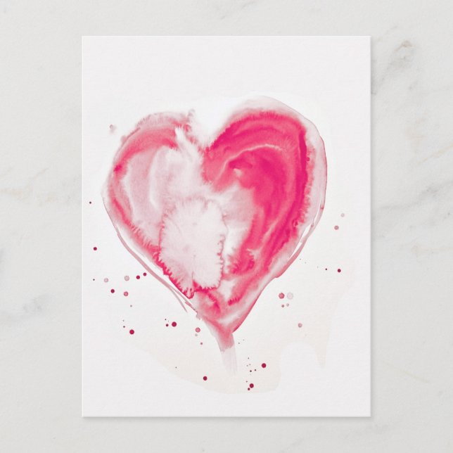 Pink Heart Watercolor Postcard (Front)
