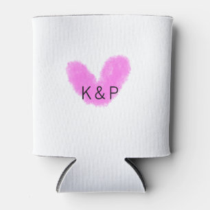 Pink heart wedding couple name letter monogram rom can cooler