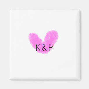 Pink heart wedding couple name letter monogram rom magnet
