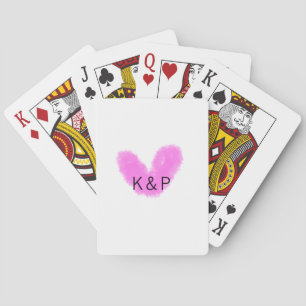 Pink heart wedding couple name letter monogram rom playing cards