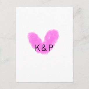 Pink heart wedding couple name letter monogram rom postcard