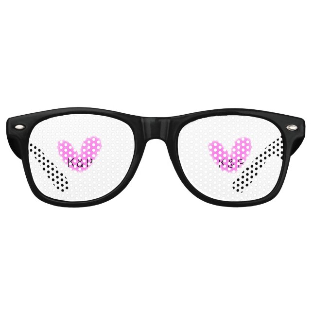 Pink heart wedding couple name letter monogram rom retro sunglasses (Front)