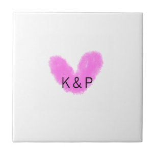 Pink heart wedding couple name letter monogram rom tile