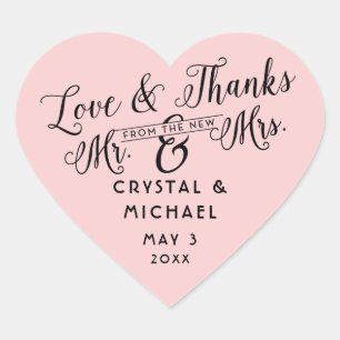 Pink Heart Wedding Favour Thank You Stickers